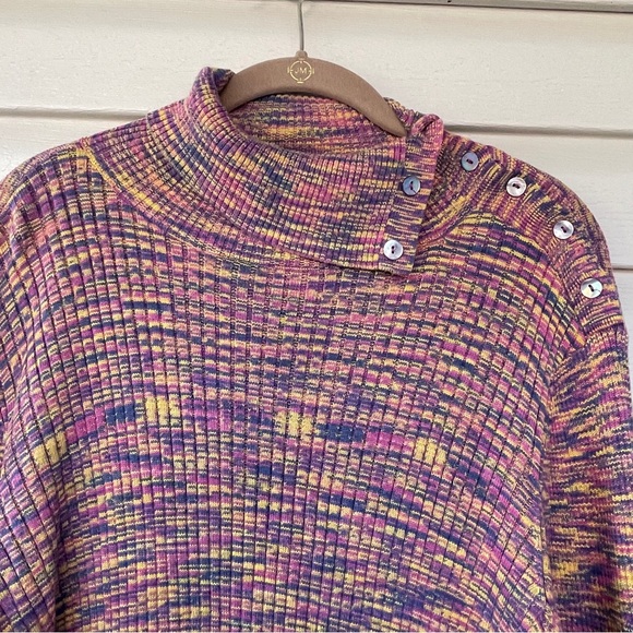 Sundance Multicolor Ribbed Knit Button Shoulder Turtleneck Sweater Size XXL - Picture 5 of 8